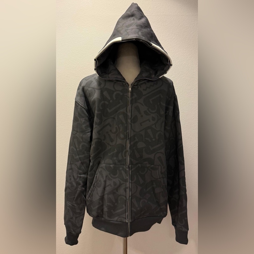Men's Charcoal Patterned Hooded Jacket